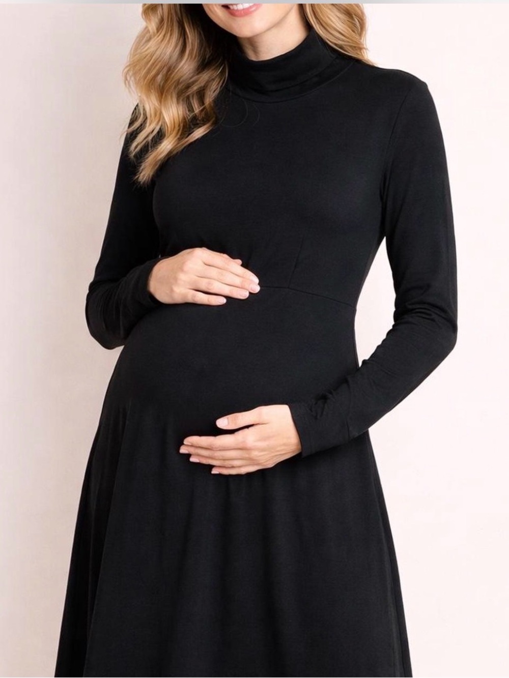 Seraphine Black Long-Sleeve Maternity Turtleneck Dress